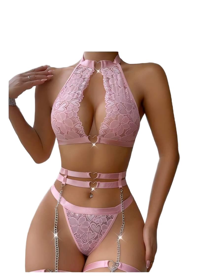Push Up Bra Padded - 섹시 란제리 세트, 푸쉬업 레이스 가터