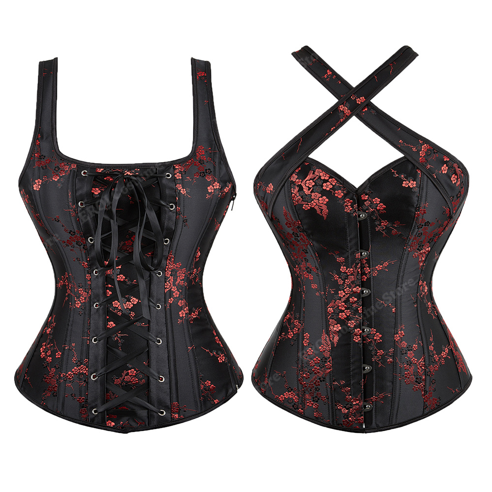 코르셋 여성 꽃 자카드 코르셋 Bustiers 블랙 고 - Corset Waist Cinch 리뷰 및 가격